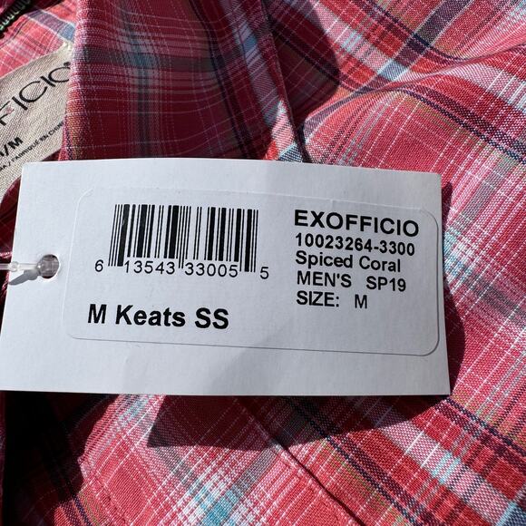 ExOfficio Keats Shirt Short Sleeves Button Up Plaid Spiced Coral Mens Medium NEW - Picture 7 of 10